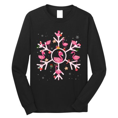 Christmas Flamingo Santa Hat Xmas Lights Flamingo Snowflakes Long Sleeve Shirt