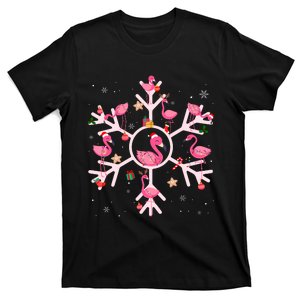 Christmas Flamingo Santa Hat Xmas Lights Flamingo Snowflakes T-Shirt