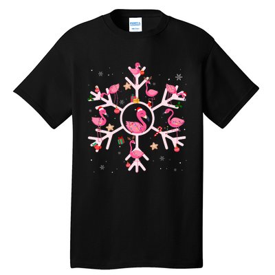 Christmas Flamingo Santa Hat Xmas Lights Flamingo Snowflakes Tall T-Shirt