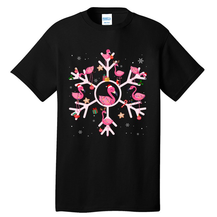 Christmas Flamingo Santa Hat Xmas Lights Flamingo Snowflakes Tall T-Shirt