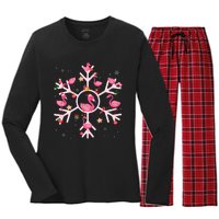 Christmas Flamingo Santa Hat Xmas Lights Flamingo Snowflakes Women's Long Sleeve Flannel Pajama Set 