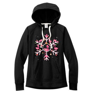 Christmas Flamingo Santa Hat Xmas Lights Flamingo Snowflakes Women's Fleece Hoodie