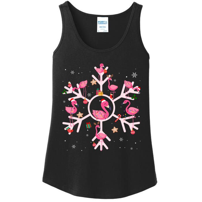 Christmas Flamingo Santa Hat Xmas Lights Flamingo Snowflakes Ladies Essential Tank