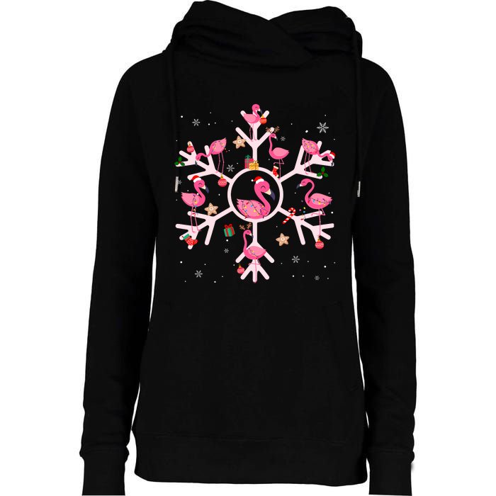 Christmas Flamingo Santa Hat Xmas Lights Flamingo Snowflakes Womens Funnel Neck Pullover Hood