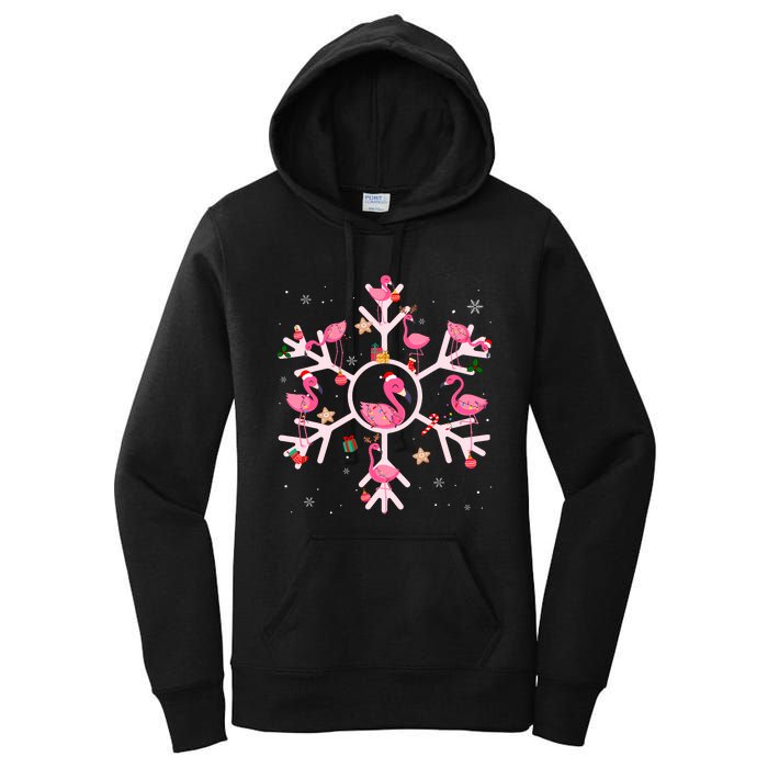 Christmas Flamingo Santa Hat Xmas Lights Flamingo Snowflakes Women's Pullover Hoodie