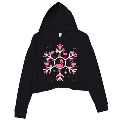 Christmas Flamingo Santa Hat Xmas Lights Flamingo Snowflakes Crop Fleece Hoodie