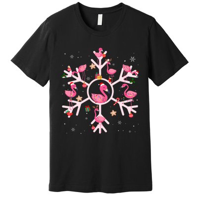 Christmas Flamingo Santa Hat Xmas Lights Flamingo Snowflakes Premium T-Shirt