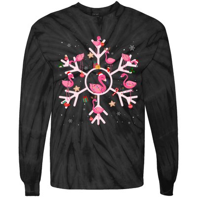 Christmas Flamingo Santa Hat Xmas Lights Flamingo Snowflakes Tie-Dye Long Sleeve Shirt