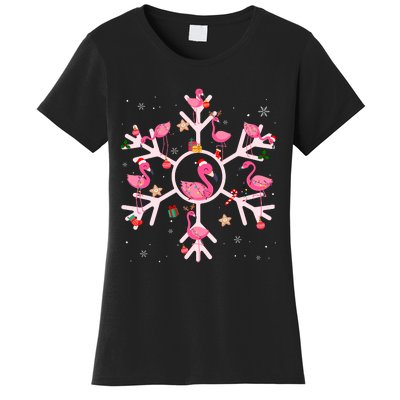 Christmas Flamingo Santa Hat Xmas Lights Flamingo Snowflakes Women's T-Shirt