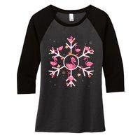 Christmas Flamingo Santa Hat Xmas Lights Flamingo Snowflakes Women's Tri-Blend 3/4-Sleeve Raglan Shirt