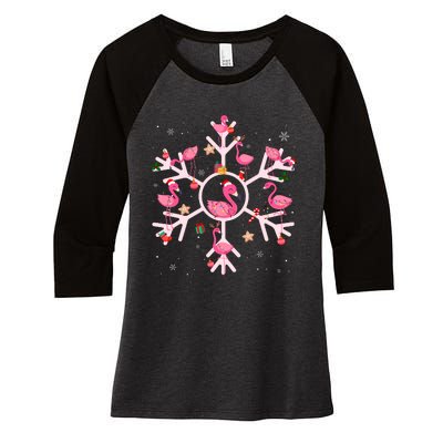 Christmas Flamingo Santa Hat Xmas Lights Flamingo Snowflakes Women's Tri-Blend 3/4-Sleeve Raglan Shirt