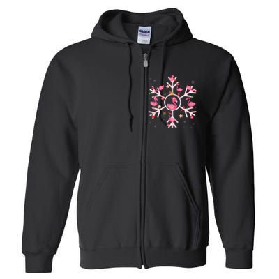 Christmas Flamingo Santa Hat Xmas Lights Flamingo Snowflakes Full Zip Hoodie