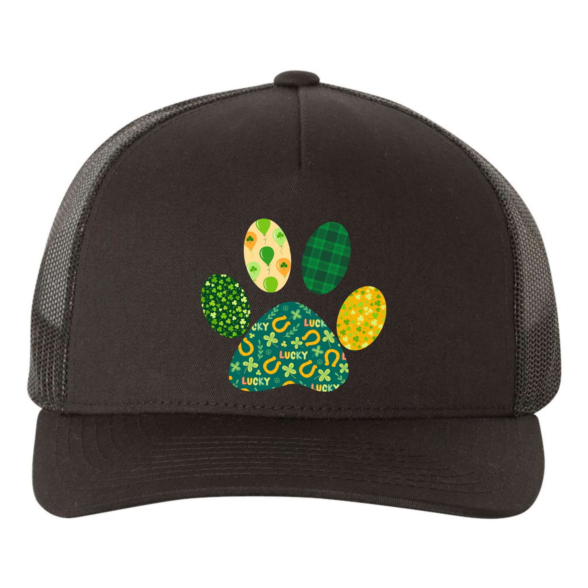 Cute Funny St Patrick's Day Patterns Pet Animal Paw Yupoong Adult 5-Panel Trucker Hat