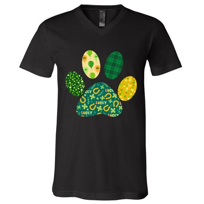 Cute Funny St Patrick's Day Patterns Pet Animal Paw V-Neck T-Shirt