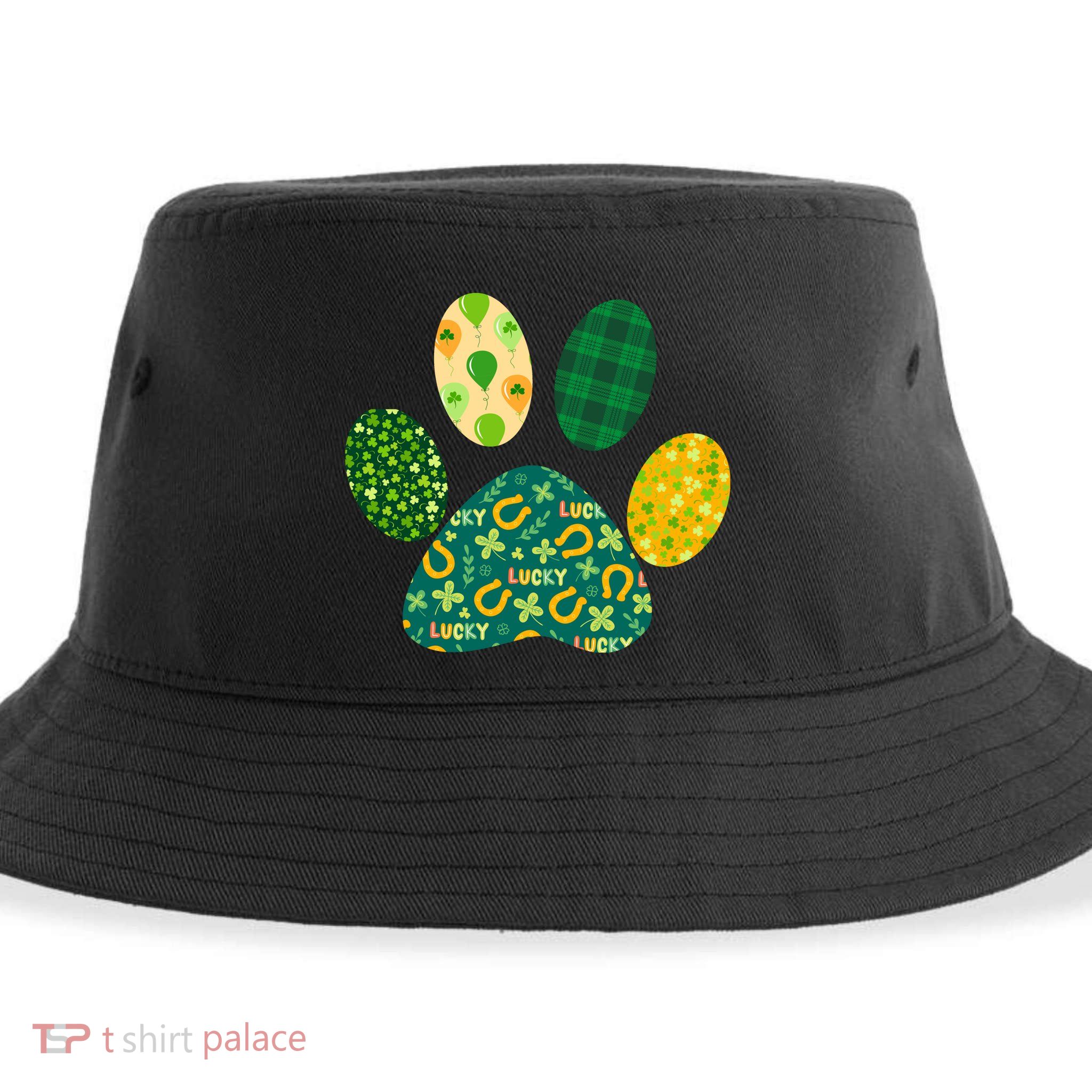 Cute Funny St Patrick's Day Patterns Pet Animal Paw Sustainable Bucket Hat