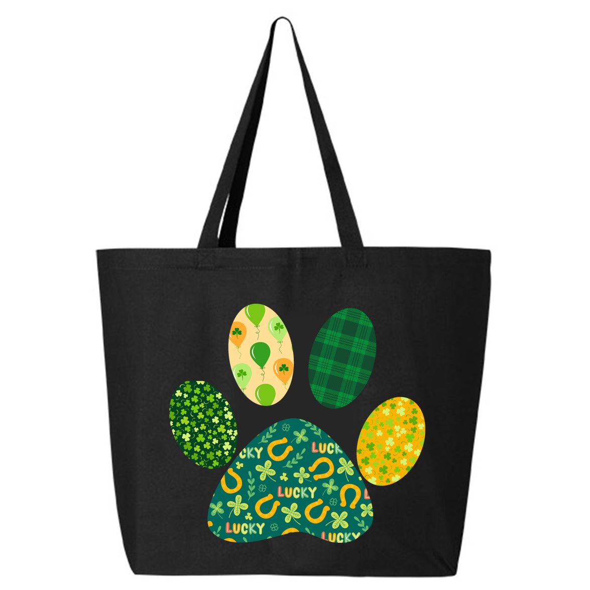 Cute Funny St Patrick's Day Patterns Pet Animal Paw 25L Jumbo Tote