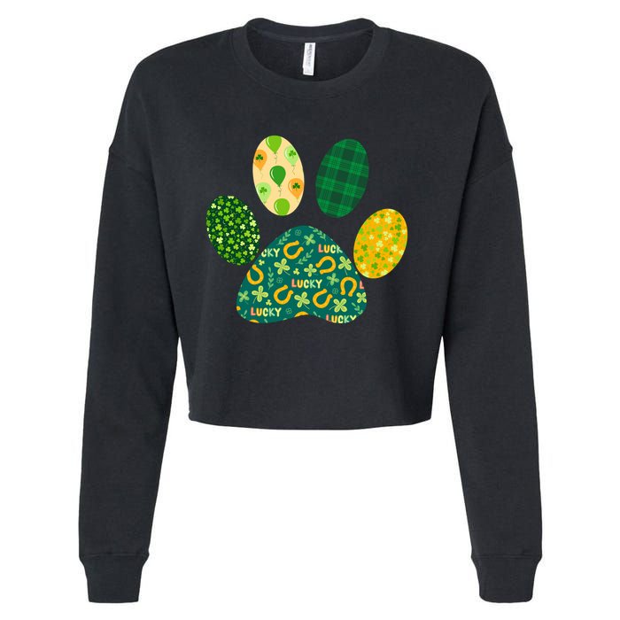 Cute Funny St Patrick's Day Patterns Pet Animal Paw Cropped Pullover Crew