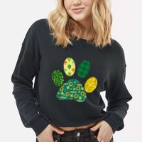Cute Funny St Patrick's Day Patterns Pet Animal Paw Cropped Pullover Crew