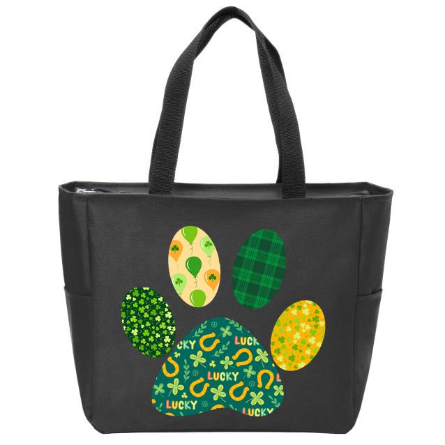 Cute Funny St Patrick's Day Patterns Pet Animal Paw Zip Tote Bag