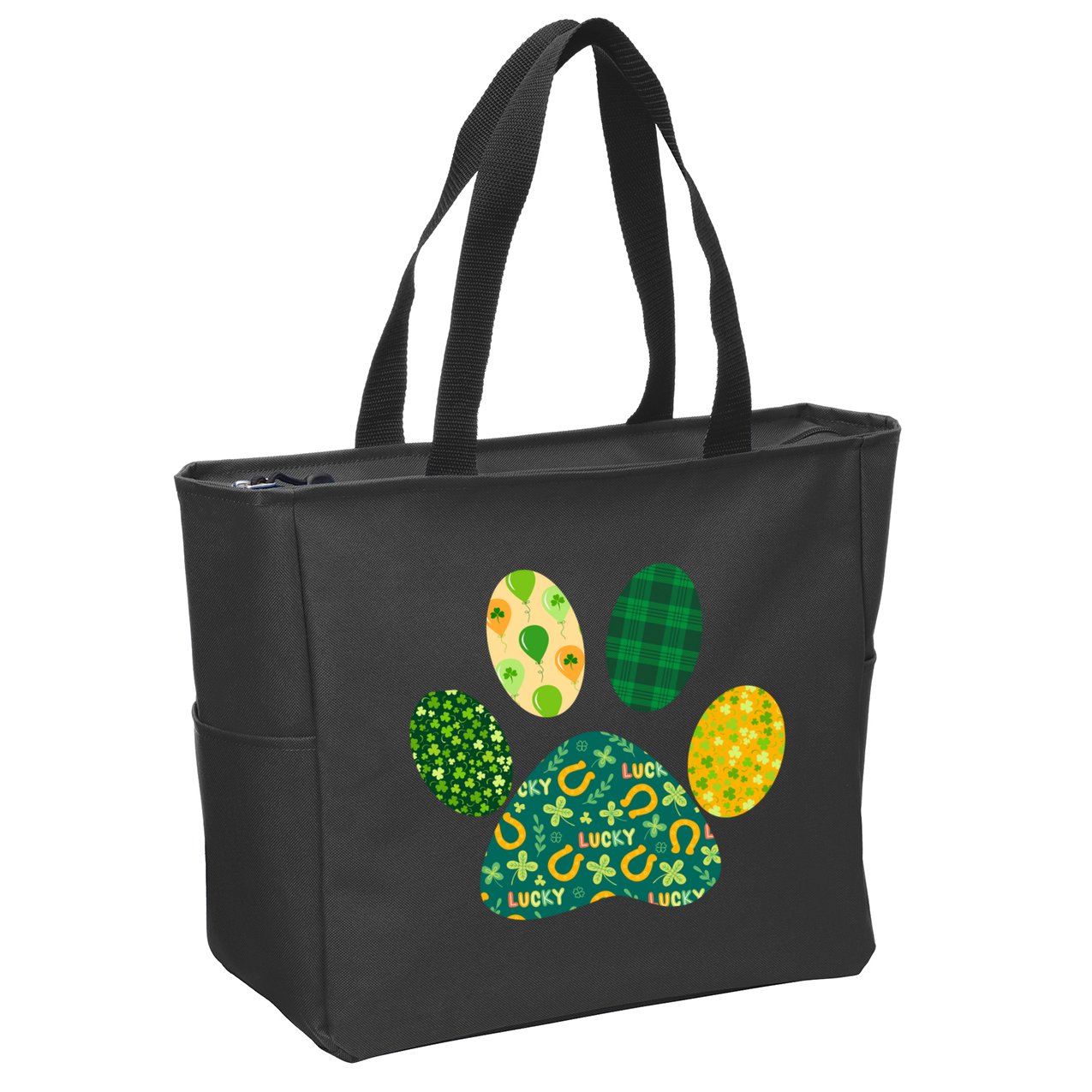 Cute Funny St Patrick's Day Patterns Pet Animal Paw Zip Tote Bag