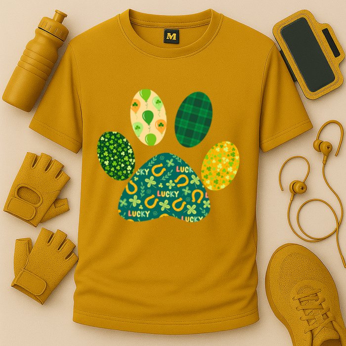 Cute Funny St Patrick's Day Patterns Pet Animal Paw Cooling Performance Crew T-Shirt