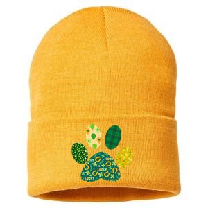 Cute Funny St Patrick's Day Patterns Pet Animal Paw Sustainable Knit Beanie