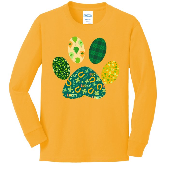 Cute Funny St Patrick's Day Patterns Pet Animal Paw Kids Long Sleeve Shirt