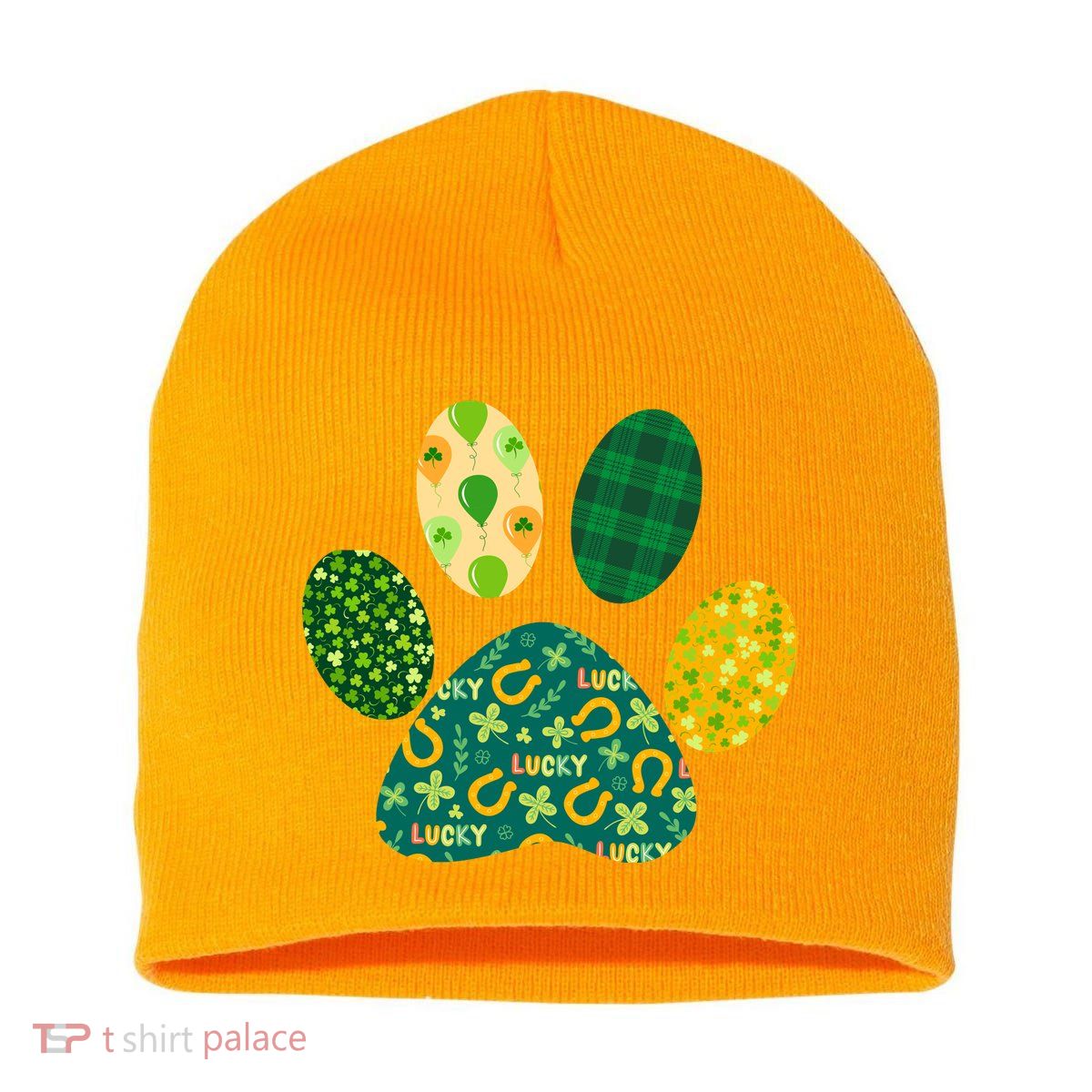 Cute Funny St Patrick's Day Patterns Pet Animal Paw Short Acrylic Beanie