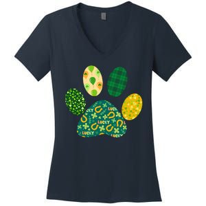 Cute Funny St Patrick's Day Patterns Pet Animal Paw Women's V-Neck T-Shirt