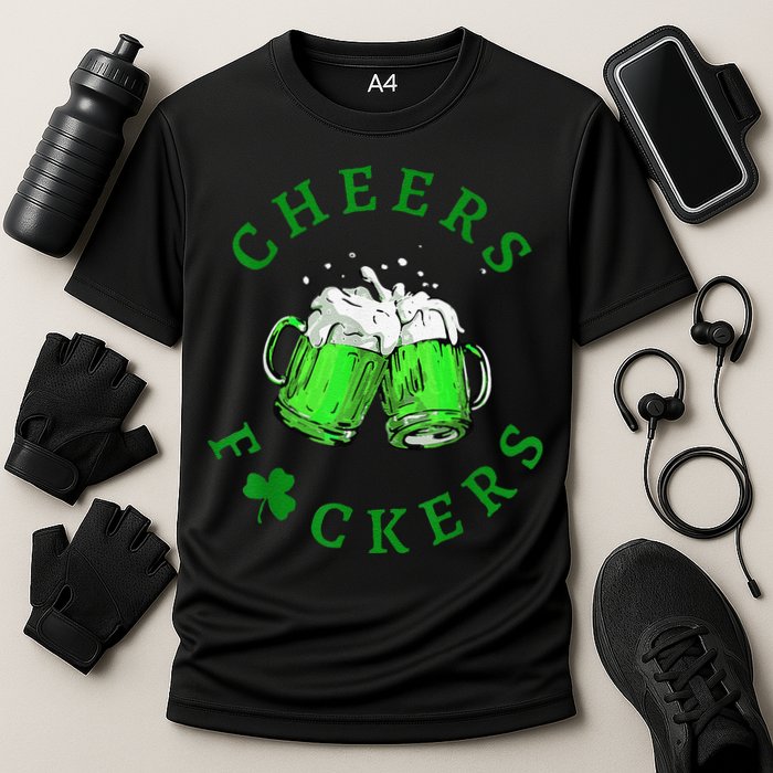Cheers Fuckers St Patricks Day Beer Drinking Cooling Performance Crew T-Shirt