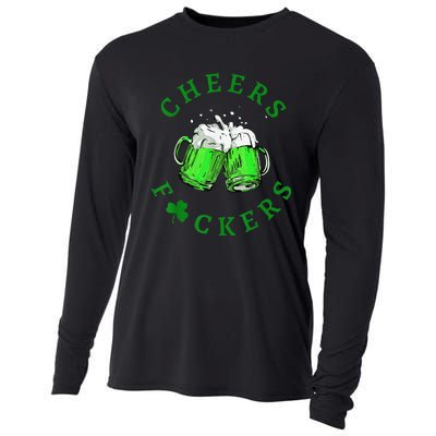 Cheers Fuckers St Patricks Day Beer Drinking Cooling Performance Long Sleeve Crew