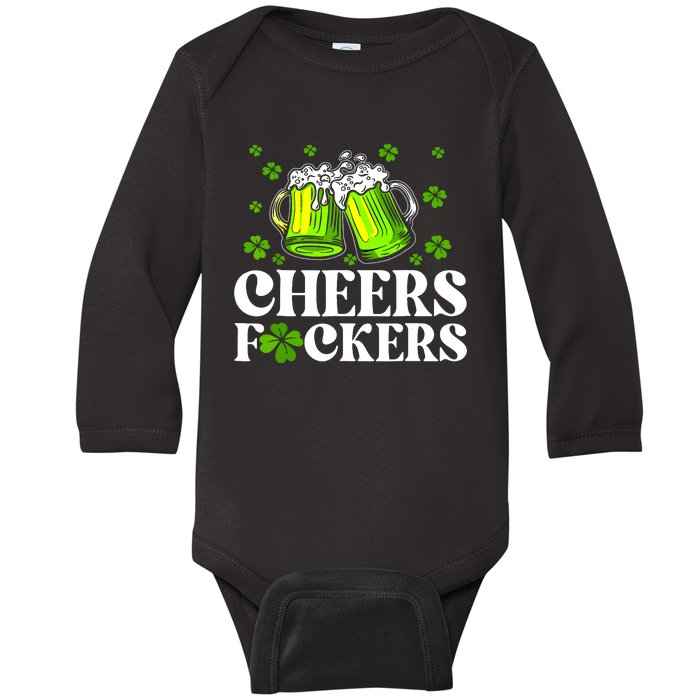 Cheers Fuckers St Patricks Day Funny Beer Drinking Mugs Baby Long Sleeve Bodysuit