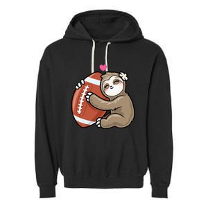 Cute Football Sloth Love American Football Garment-Dyed Fleece Hoodie