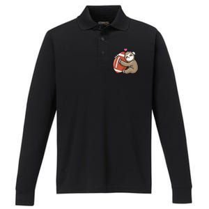 Cute Football Sloth Love American Football Performance Long Sleeve Polo