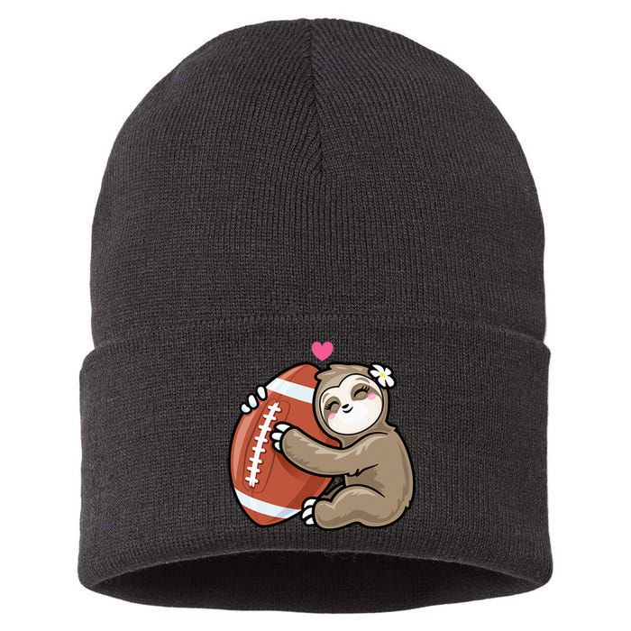 Cute Football Sloth Love American Football Sustainable Knit Beanie