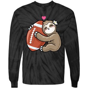 Cute Football Sloth Love American Football Tie-Dye Long Sleeve Shirt