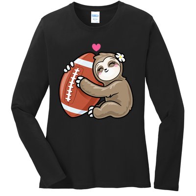 Cute Football Sloth Love American Football Ladies Long Sleeve Shirt