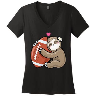 Cute Football Sloth Love American Football Women's V-Neck T-Shirt