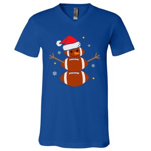 Christmas Football Snowman Football Christmas  V-Neck T-Shirt