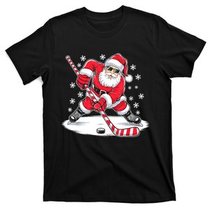 Christmas Funny Santa Playing Ice Hockey Sport Xmas Gift T-Shirt