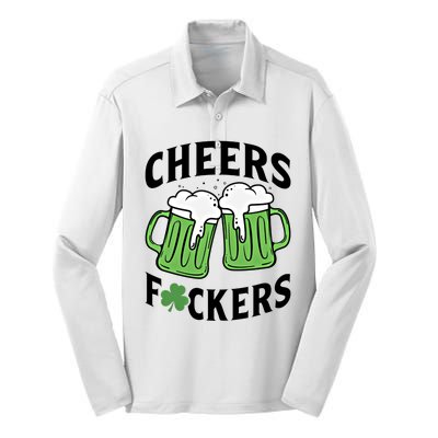 Cheers Fckers St Patricks Day Beer Drinking Funny Gift Silk Touch Performance Long Sleeve Polo