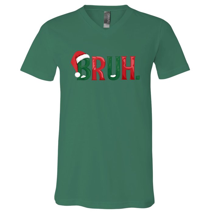 Christmas Funny Saying Bruh Meme Matching Xmas Gift V-Neck T-Shirt