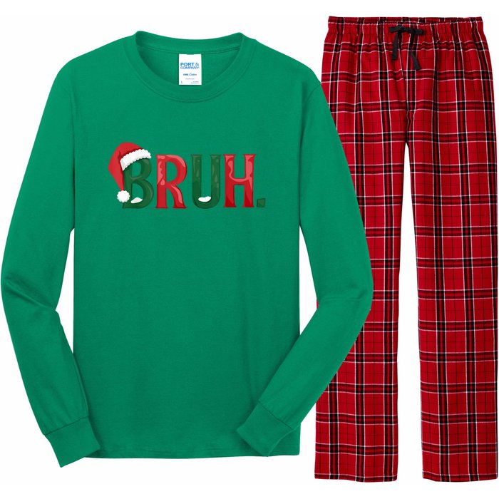 Christmas Funny Saying Bruh Meme Matching Xmas Gift Long Sleeve Pajama Set