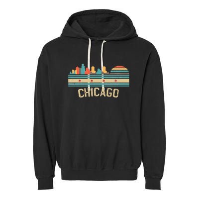 Chicago Flag Skyline Vintage Illinois City Garment-Dyed Fleece Hoodie