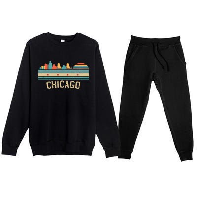 Chicago Flag Skyline Vintage Illinois City Premium Crewneck Sweatsuit Set