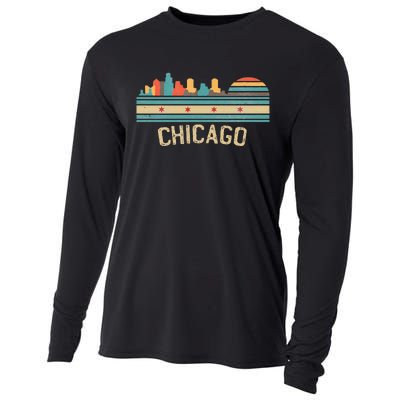 Chicago Flag Skyline Vintage Illinois City Cooling Performance Long Sleeve Crew