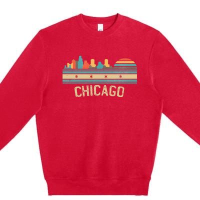 Chicago Flag Skyline Vintage Illinois City Premium Crewneck Sweatshirt