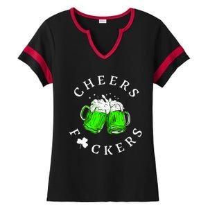 Cheers Fckers St Patricks Day Women Beer Drinking Ladies Halftime Notch Neck Tee