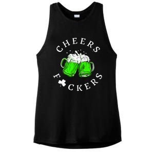 Cheers Fckers St Patricks Day Women Beer Drinking Ladies PosiCharge Tri-Blend Wicking Tank