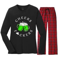 Cheers Fckers St Patricks Day Women Beer Drinking Women's Long Sleeve Flannel Pajama Set 